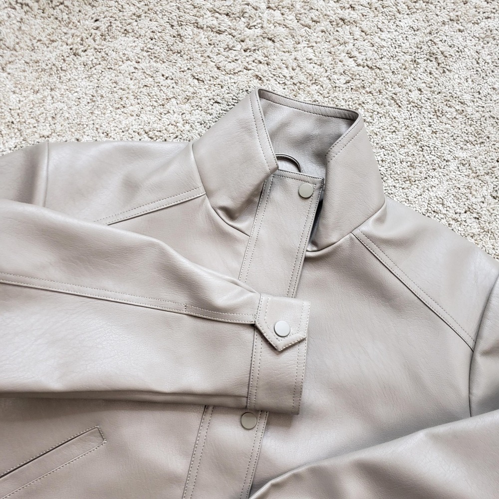 Anthropologie Silence +‎ Noise Jacket Womens L Beige Collared Lined Pockets Snap